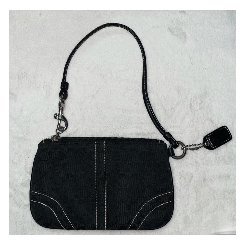 Black Coach Small Wristlet in Signature Canvas